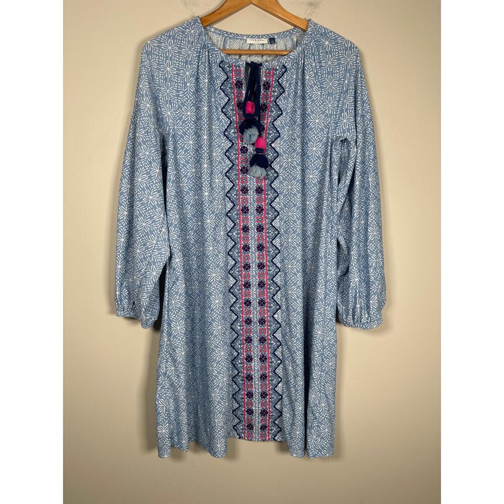 CABANA LIFE Coast Long Sleeve Tunic Dress Blue Size Large